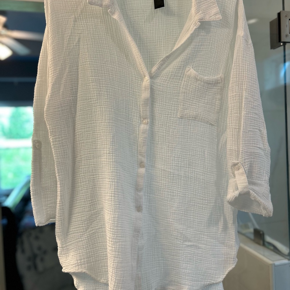 Cover2cover gauzy white button up cover up
